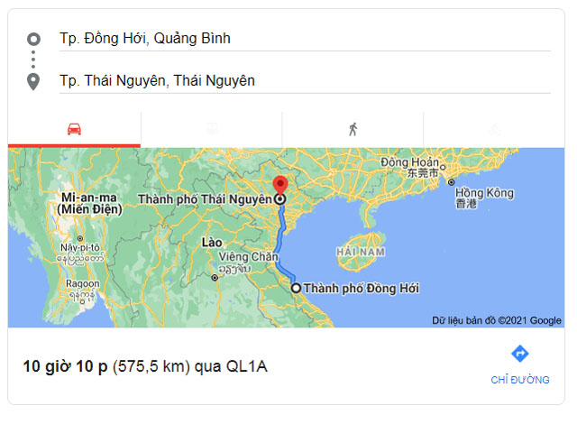 Từ Quảng Bình đi Thái Nguyên bao nhiêu km