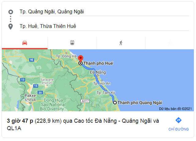 Từ Quảng Ngãi đi Huế bao nhiêu km