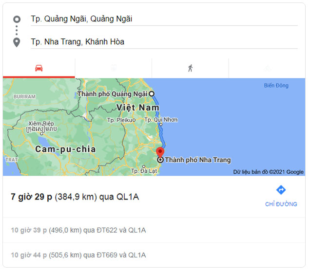 Từ Quảng Ngãi đi Nha Trang bao nhiêu km