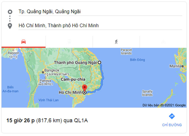 Từ Quảng Ngãi đi Sài Gòn bao nhiêu km