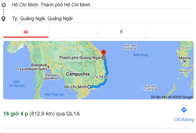 Từ Sài Gòn TPHCM đi Quảng Ngãi bao nhiêu km, mất bao nhiêu tiếng