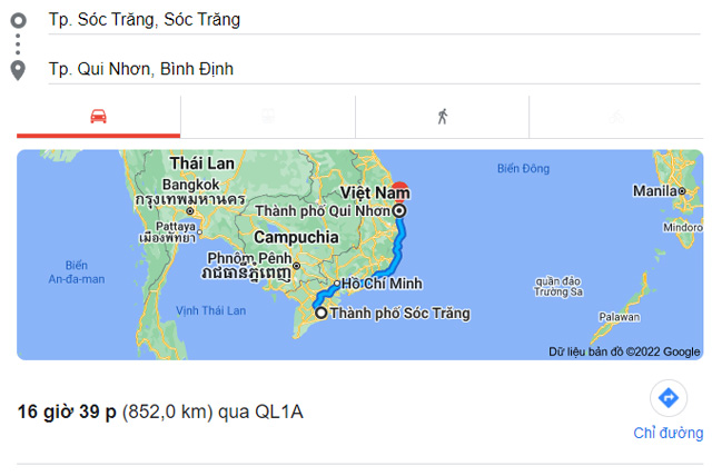 Từ Sóc Trăng đi Quy Nhơn Bình Định bao nhiêu km