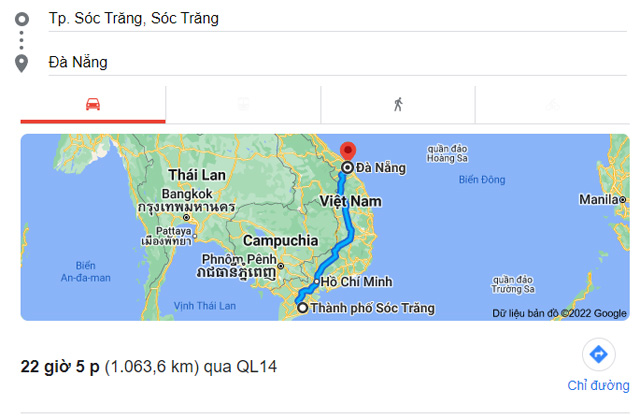 Từ Sóc Trăng đi Đà Nẵng bao nhiêu km