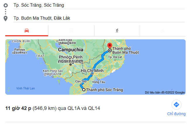 Từ Sóc Trăng đi Buôn Ma Thuột Đắk Lắk bao nhiêu km