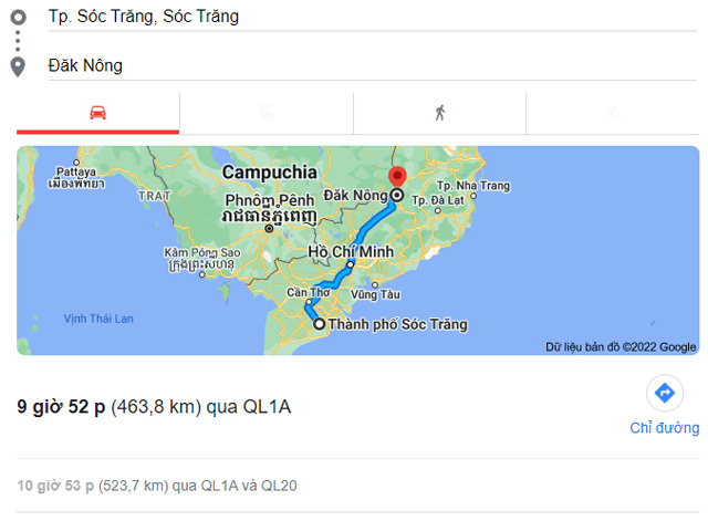 Từ Sóc Trăng đi Đắk Nông bao nhiêu km