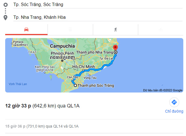 Từ Sóc Trăng đi Nha Trang Khánh Hòa bao nhiêu km