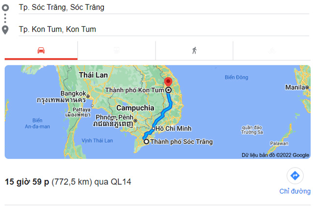 Từ Sóc Trăng đi Kon Tum bao nhiêu km