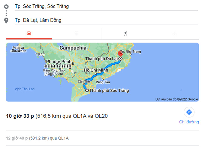 Từ Sóc Trăng đi Đà Lạt Lâm Đồng bao nhiêu km