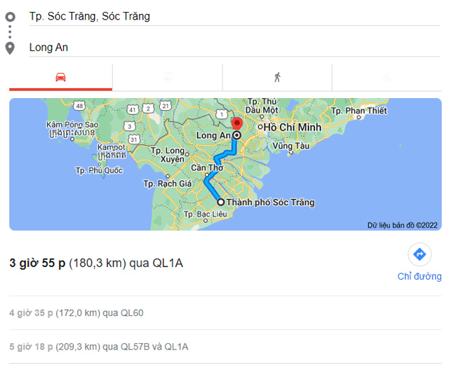 Từ Sóc Trăng đi Long An bao nhiêu km