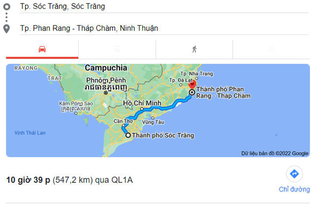 Từ Sóc Trăng đi Phan Rang Tháp Chàm Ninh Thuận bao nhiêu km