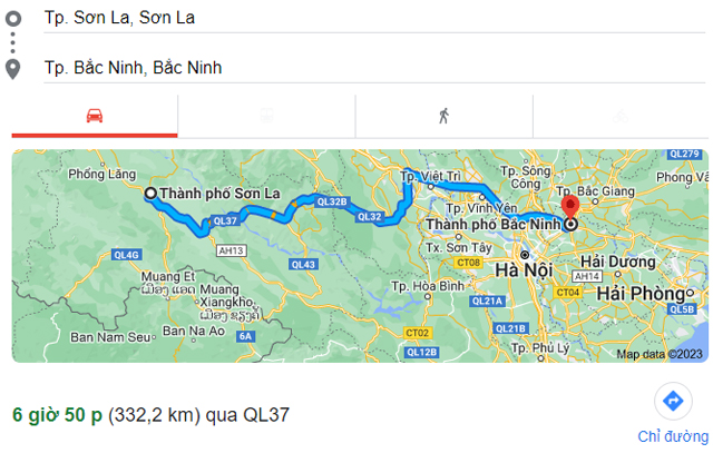 Từ Sơn La đi Bắc Ninh bao nhiêu km, mất bao nhiêu giờ