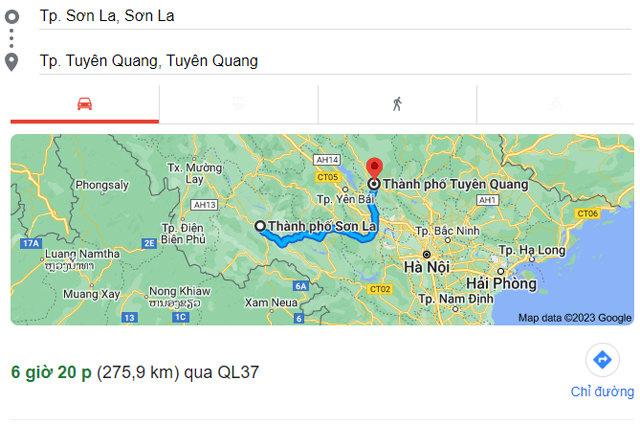 Từ Sơn La đi Tuyên Quang bao nhiêu km, mất bao nhiêu giờ