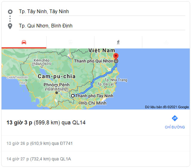 Từ Tây Ninh đi Quy Nhơn Bình Định bao nhiêu km, mất bao nhiêu tiếng