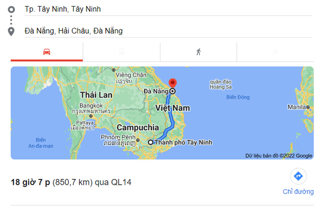 Từ Tây Ninh đi Đà Nẵng bao nhiêu km, mất bao nhiêu tiếng