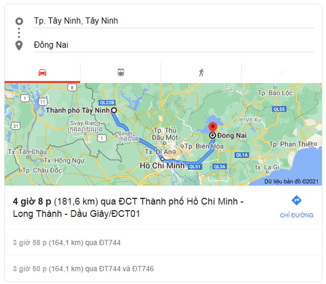 Từ Tây Ninh đi Đồng Nai bao nhiêu km, mất bao nhiêu tiếng