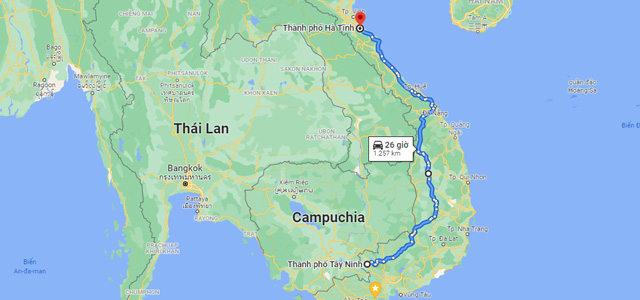 Từ Tây Ninh đi Hà Tĩnh bao nhiêu km, mất bao nhiêu tiếng