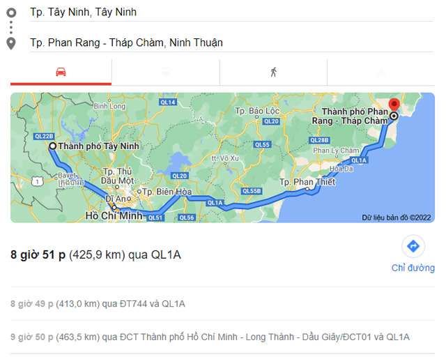 Từ Tây Ninh đi Phan Rang Ninh Thuận bao nhiêu km, mất bao nhiêu tiếng