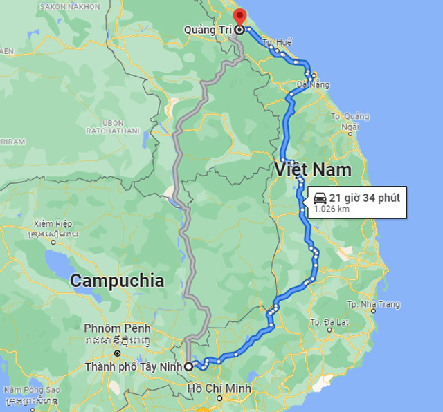 Từ Tây Ninh đi Quảng Trị bao nhiêu km, mất bao nhiêu tiếng