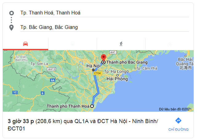 Từ Thanh Hóa đi Bắc Giang bao nhiêu km