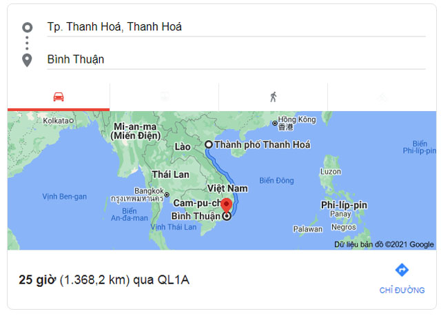 Từ Thanh Hóa đi Bình Thuận bao nhiêu km