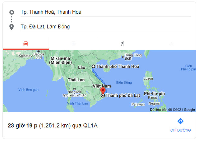 Từ Thanh Hóa đi Đà Lạt bao nhiêu km