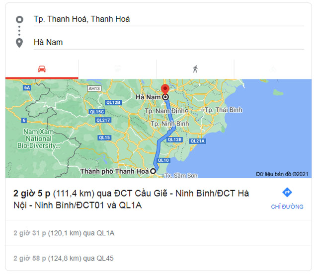 Từ Thanh Hóa đi Hà Nam bao nhiêu km