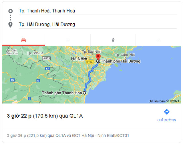 Từ Thanh Hóa đi Hải Dương bao nhiêu km