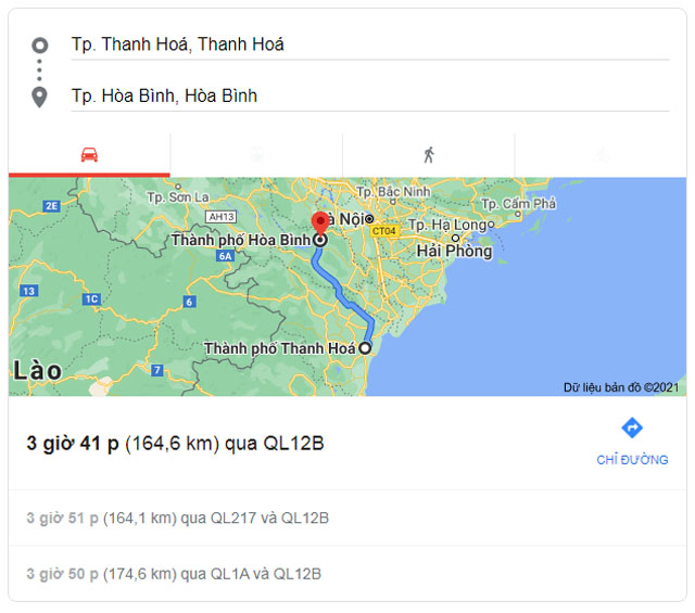 Từ Thanh Hóa đi Hòa Bình bao nhiêu km