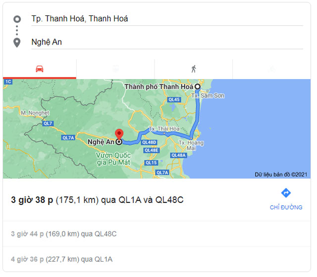 Từ Thanh Hóa đi Vinh Nghệ An bao nhiêu km