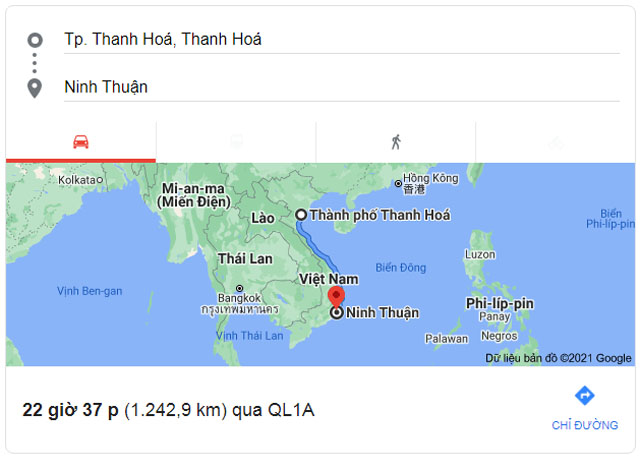 Từ Thanh Hóa đi Ninh Thuận bao nhiêu km