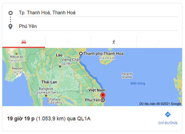 Từ Thanh Hóa đi Phú Yên bao nhiêu km