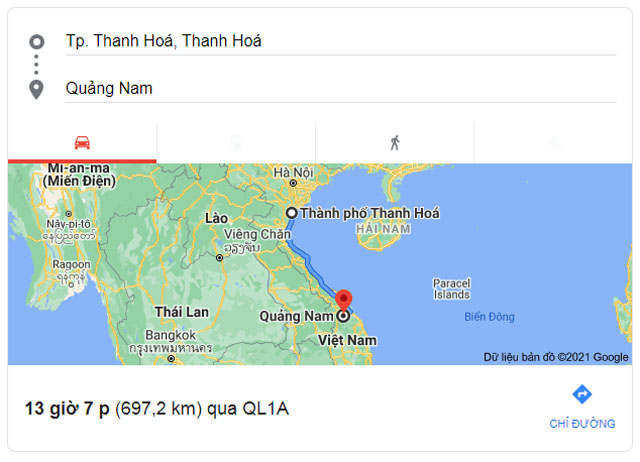 Từ Thanh Hóa đi Quảng Nam bao nhiêu km