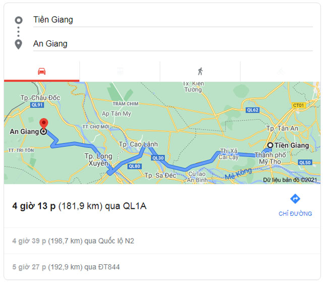 Từ Tiền Giang đi An Giang bao nhiêu km
