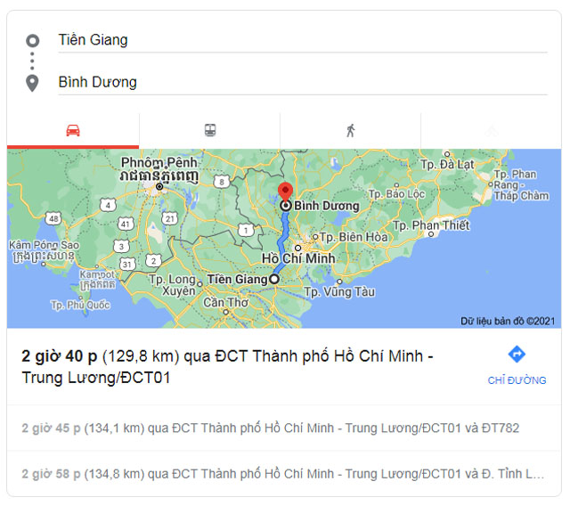 Từ Tiền Giang đi Bình Dương bao nhiêu km