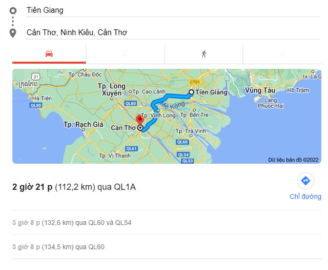 Từ Tiền Giang đi Cần Thơ bao nhiêu km