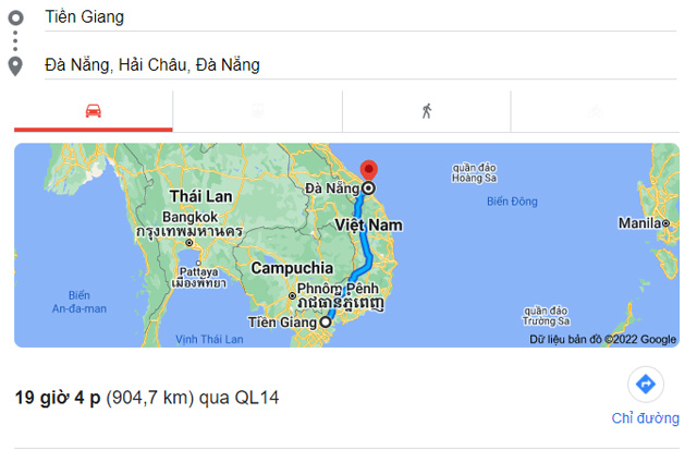 Từ Tiền Giang đi Đà Nẵng bao nhiêu km