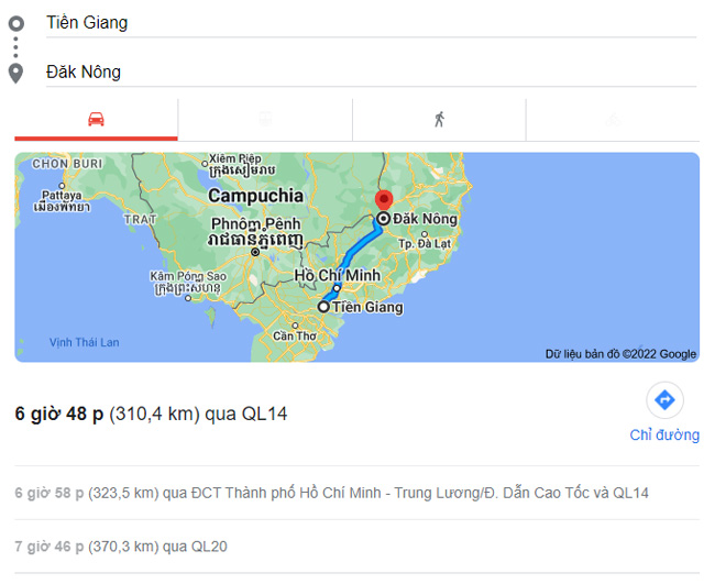 Từ Tiền Giang đi Gia Nghĩa Đắk Nông bao nhiêu km