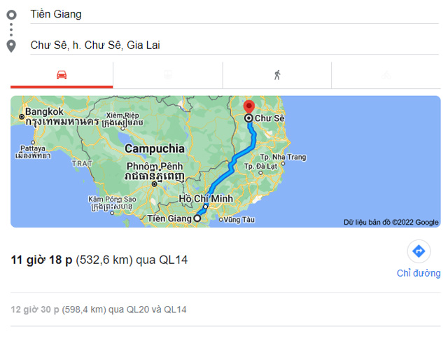 Từ Tiền Giang đi Pleiku, Chư Sê Gia Lai bao nhiêu km