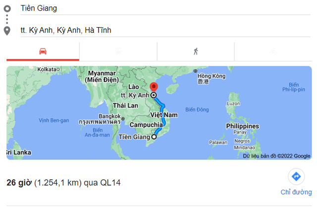 Từ Tiền Giang đi Kỳ Anh Hà Tĩnh bao nhiêu km