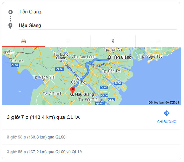 Từ Tiền Giang đi Hậu Giang bao nhiêu km