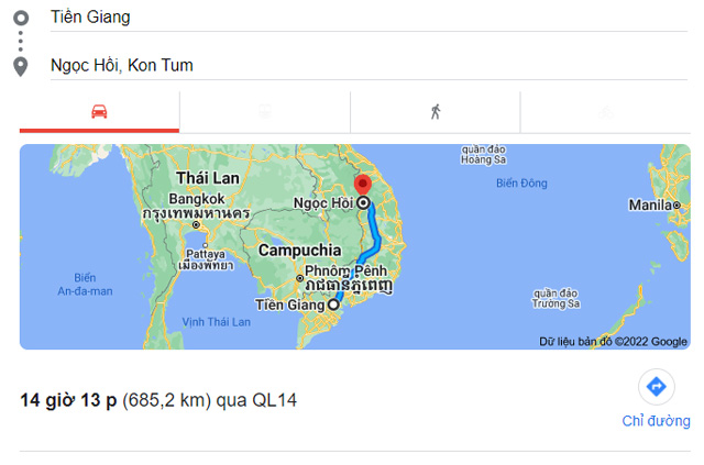 Từ Tiền Giang đi Ngọc Hồi Kon Tum bao nhiêu km