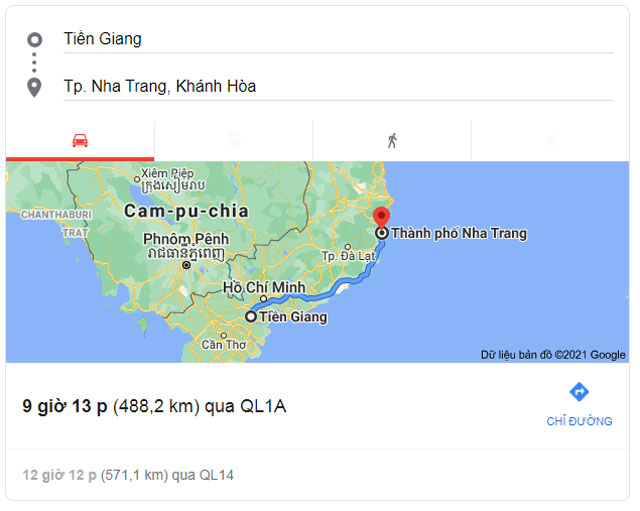 Từ Tiền Giang đi Nha Trang bao nhiêu km