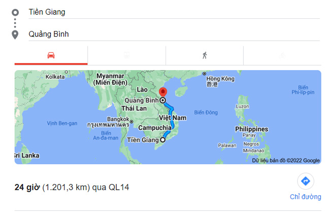 Từ Tiền Giang đi Đồng Hới Quảng Bình bao nhiêu km