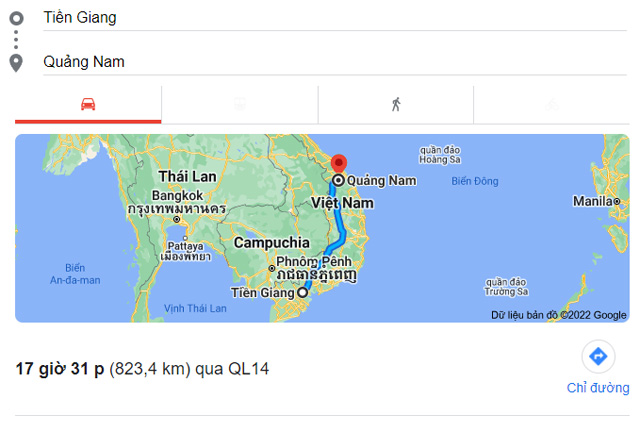 Từ Tiền Giang đi Tam Kỳ Quảng Nam bao nhiêu km