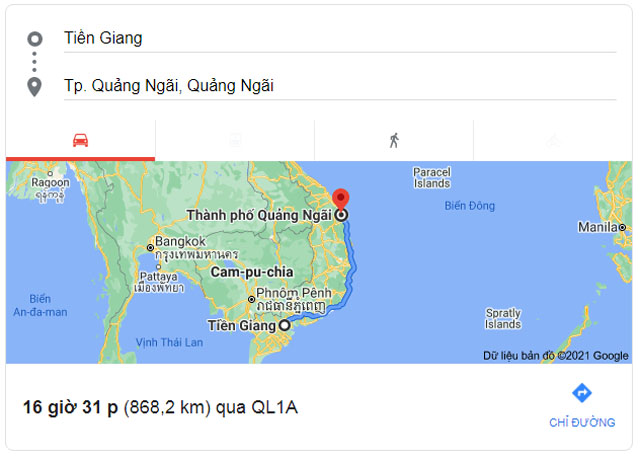 Từ Tiền Giang đi Quảng Ngãi bao nhiêu km