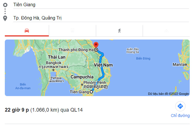 Từ Tiền Giang đi Đông Hà Quảng Trị bao nhiêu km