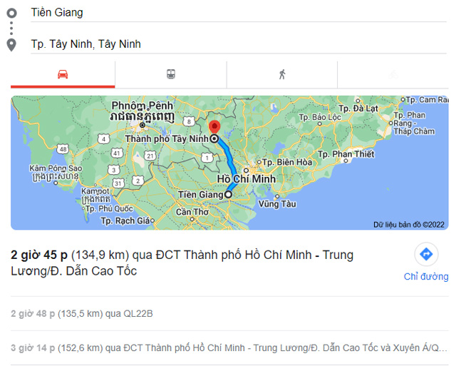 Từ Tiền Giang đi Tây Ninh bao nhiêu km