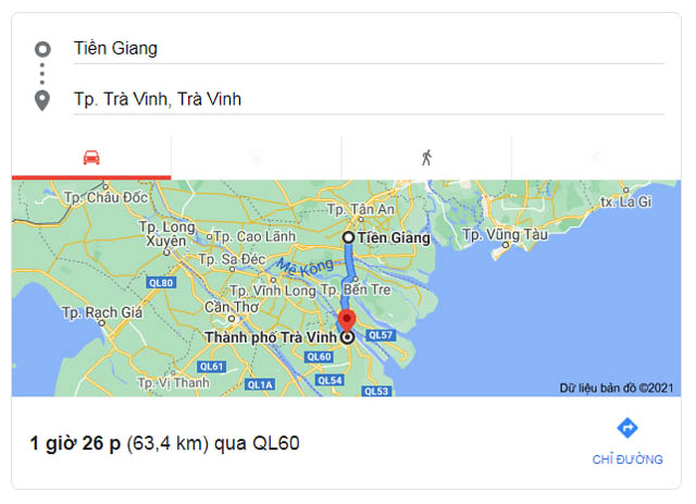 Từ Tiền Giang đi Trà Vinh bao nhiêu km
