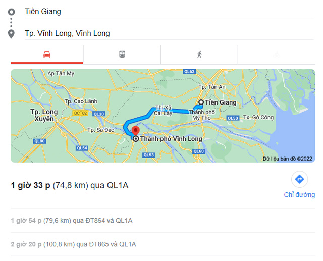 Từ Tiền Giang đi Vĩnh Long bao nhiêu km