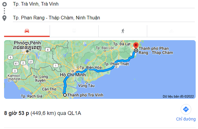 Từ Trà Vinh đi Phan Rang Tháp Chàm Ninh Thuận bao nhiêu km